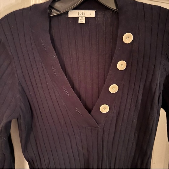 Joie Women's Navy Blue Long Sleeve Ribbed V-Neck Sweater Size Medium - Picture 2 of 9